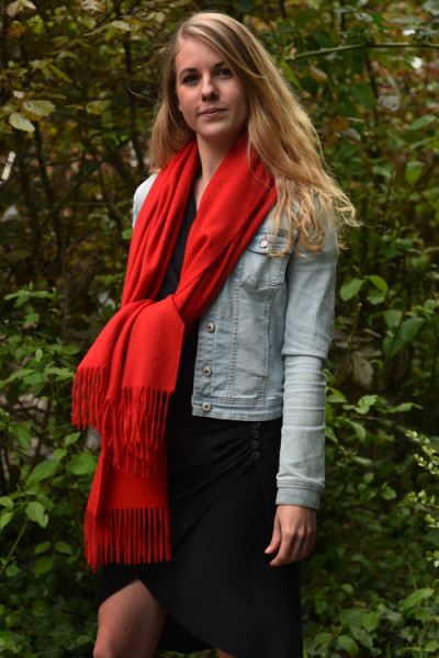 Echte dikke wollen cashmere sjaal met franjes, rood, uniseks 