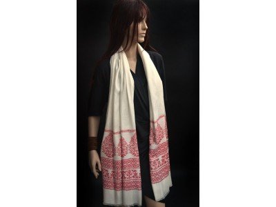 Wit en rood zijden sjaaltje, jacquard