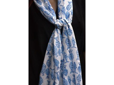 Origineel blockprintsjaaltje, blauw en wit