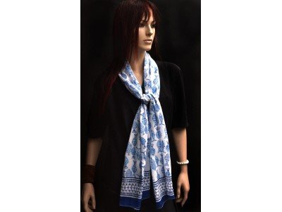 Origineel blockprintsjaaltje, blauw en wit