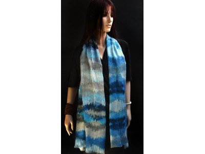Sjaaltje van katoen met zijde, blauw, wit, grijs