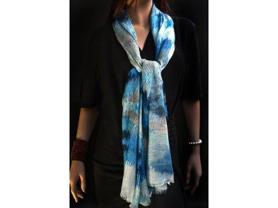 Sjaaltje van katoen met zijde, blauw, wit, grijs
