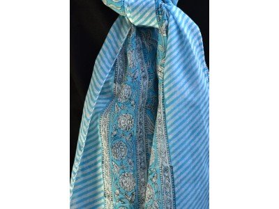 Katoenen sjaaltje met originele blockprint, blauw, zwart, wit
