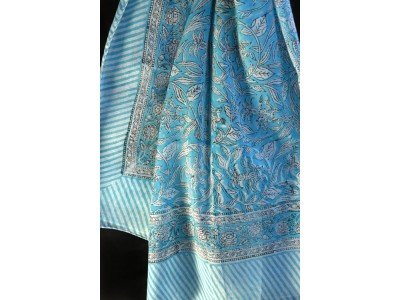 Katoenen sjaaltje met originele blockprint, blauw, zwart, wit