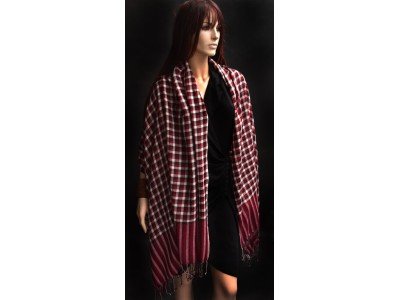 Wollen sjaal, bordeaux, rood, offwhite 