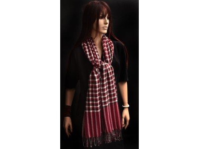 Wollen sjaal, bordeaux, rood, offwhite 