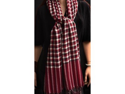 Wollen sjaal, bordeaux, rood, offwhite 