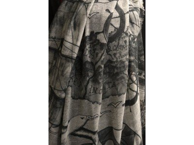 Wollen sjaal of stola, maritieme print, donker en licht grijs en offwhite