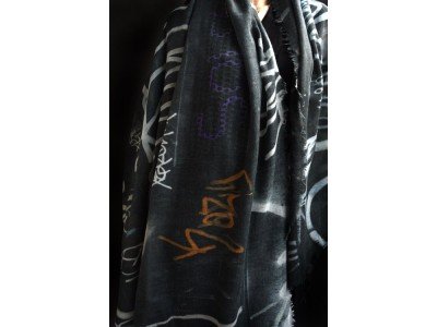 Wollen sjaal of stola, graffity print, grijs, mint, zalm, paars, bruin