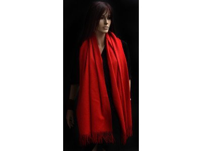 Echte dikke wollen cashmere sjaal met franjes, rood, uniseks 