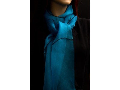 Turquoise organza zijden sjaal, glas in lood effect