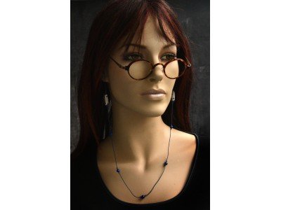 Handmade design brillenkoordje, blauw, wit, etnische kralen