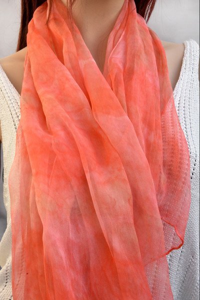 Puur zijden chiffon sjaal, roze, zalm, wit, extra lang