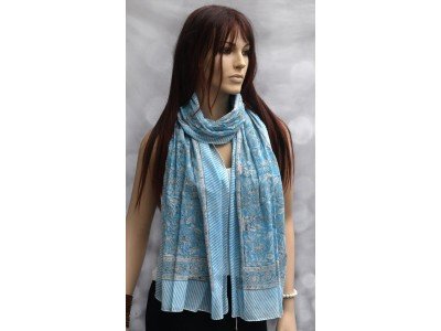 Katoenen sjaaltje met originele blockprint, blauw, zwart, wit