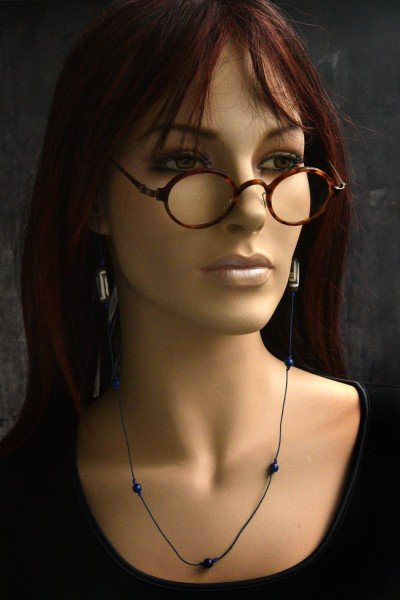 Handmade design brillenkoordje, blauw, wit, kralen