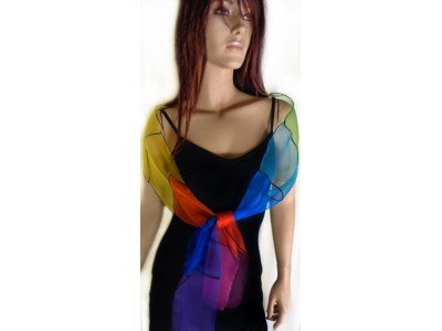 Organza zijden sjaal met de regenboog kleuren, handwerk, handgeschilderd