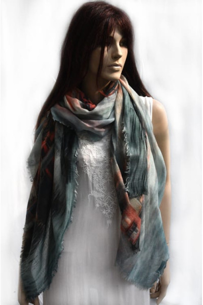 Zachte wollen sjaal of stola, Venetie, blauw, grijs, roodtinten