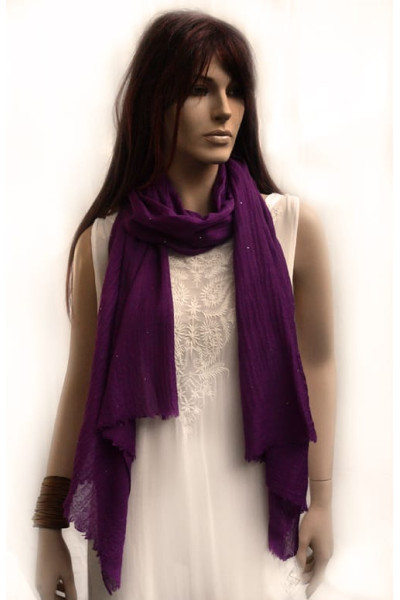 Wollen sjaal met zijde, paars, glinstertjes