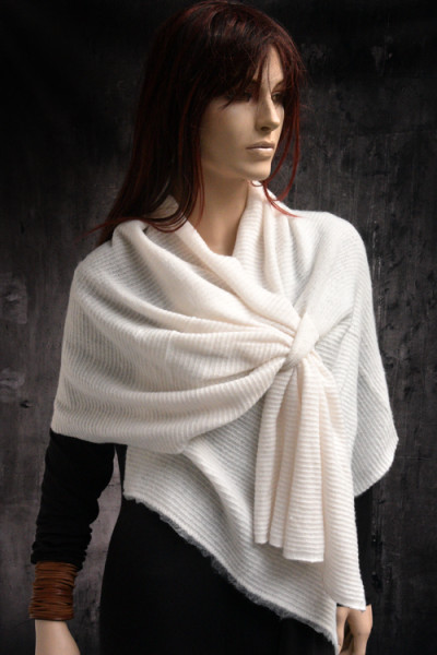 Gebreide omslagdoek met lus, wit