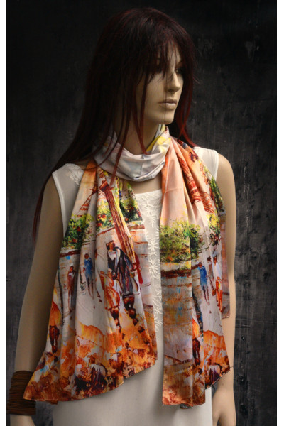 Mooie glanzende sjaal met Parijs tafereel