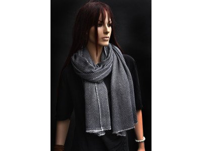 Cashmere sjaal, uniseks, zwart en grijs