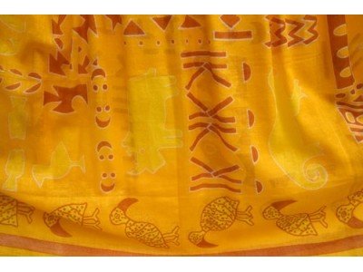 Katoenen sjaal of pareo met dierenprints; geel, camel, wit