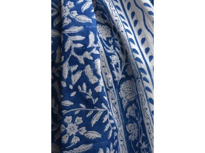 Katoenen sjaal of pareo met originele blockprint, blauw en wit