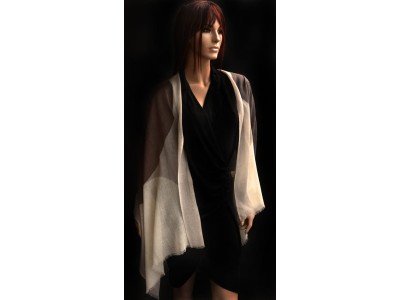 Wollen sjaal, bollen, taupe, offwhite