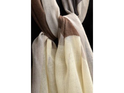 Wollen sjaal, bollen, taupe, offwhite