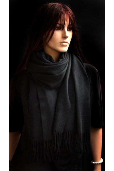 Luxe in zwart: onze echte dikke wollen cashmere sjaal met franjes, zwart, uniseks