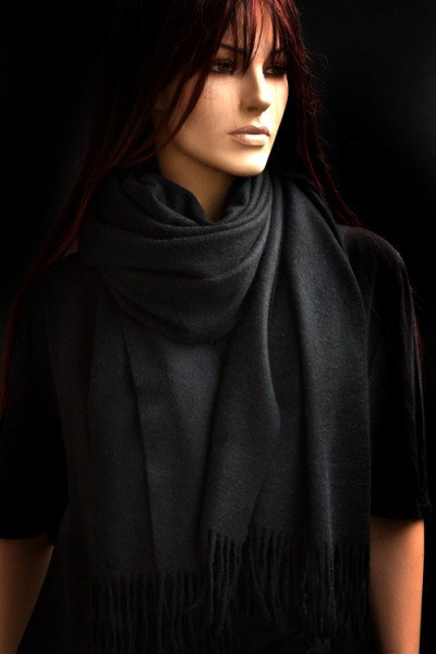Luxe in zwart: onze echte dikke wollen cashmere sjaal met franjes, zwart, uniseks