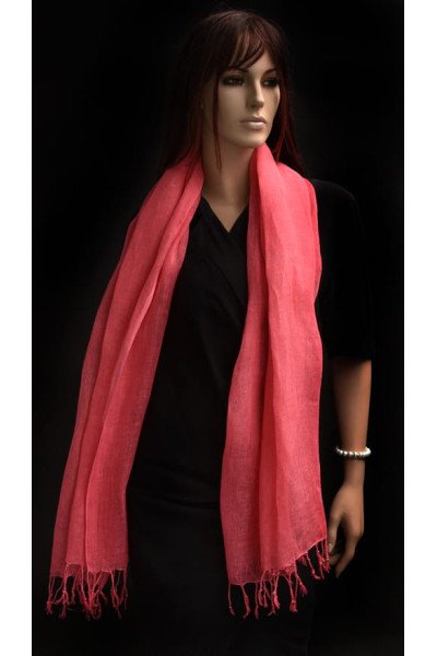 Roze linnen sjaal met franjes