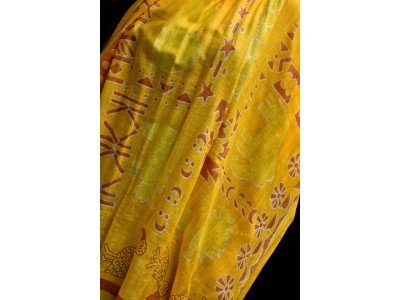 Katoenen sjaal of pareo met dierenprints; geel, camel, wit