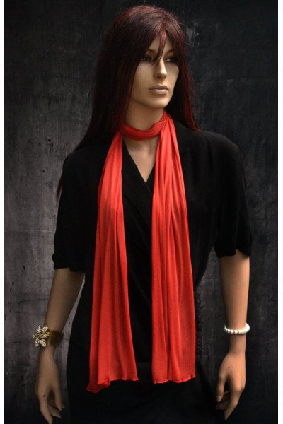 Echte zijden tule sjaal, rood, lang en smal