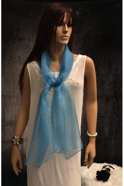Elegante organza zijden sjaal, midnight, licht petrolblauw