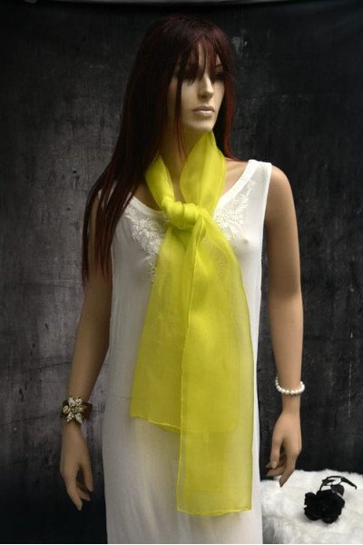Elegante organza zijden sjaal,citron, citroengeel.